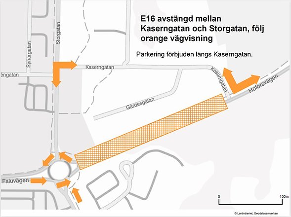 Karta över omledning av trafik