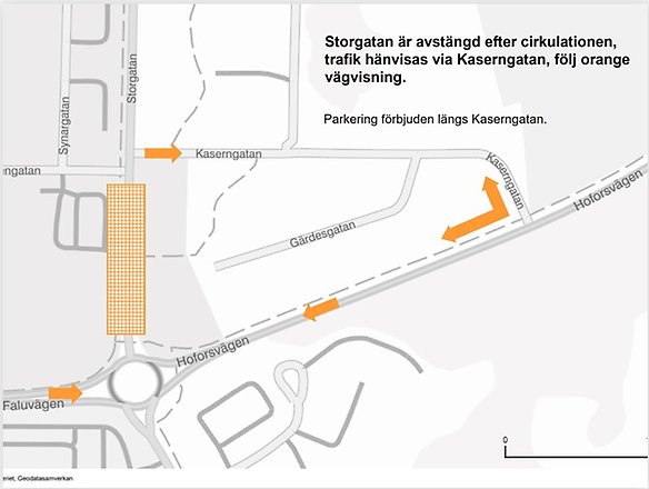 Karta på omledning av trafik